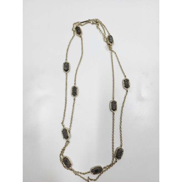 Kendra Scott Jewelry - Kendra Scott Black Drusy Elisa Station Long Necklace Gold Tone Filigree